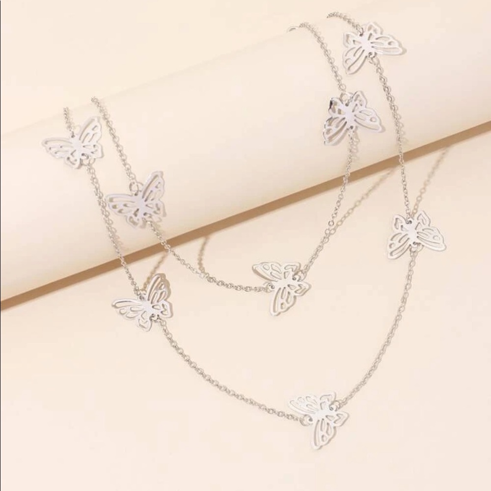 NWT Silver Butterfly Necklace Set